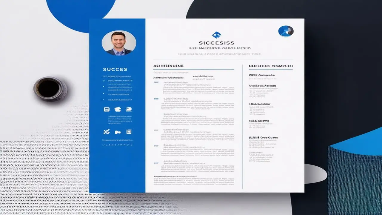 Éxito profesional moderno: azul, blanco y minimalista